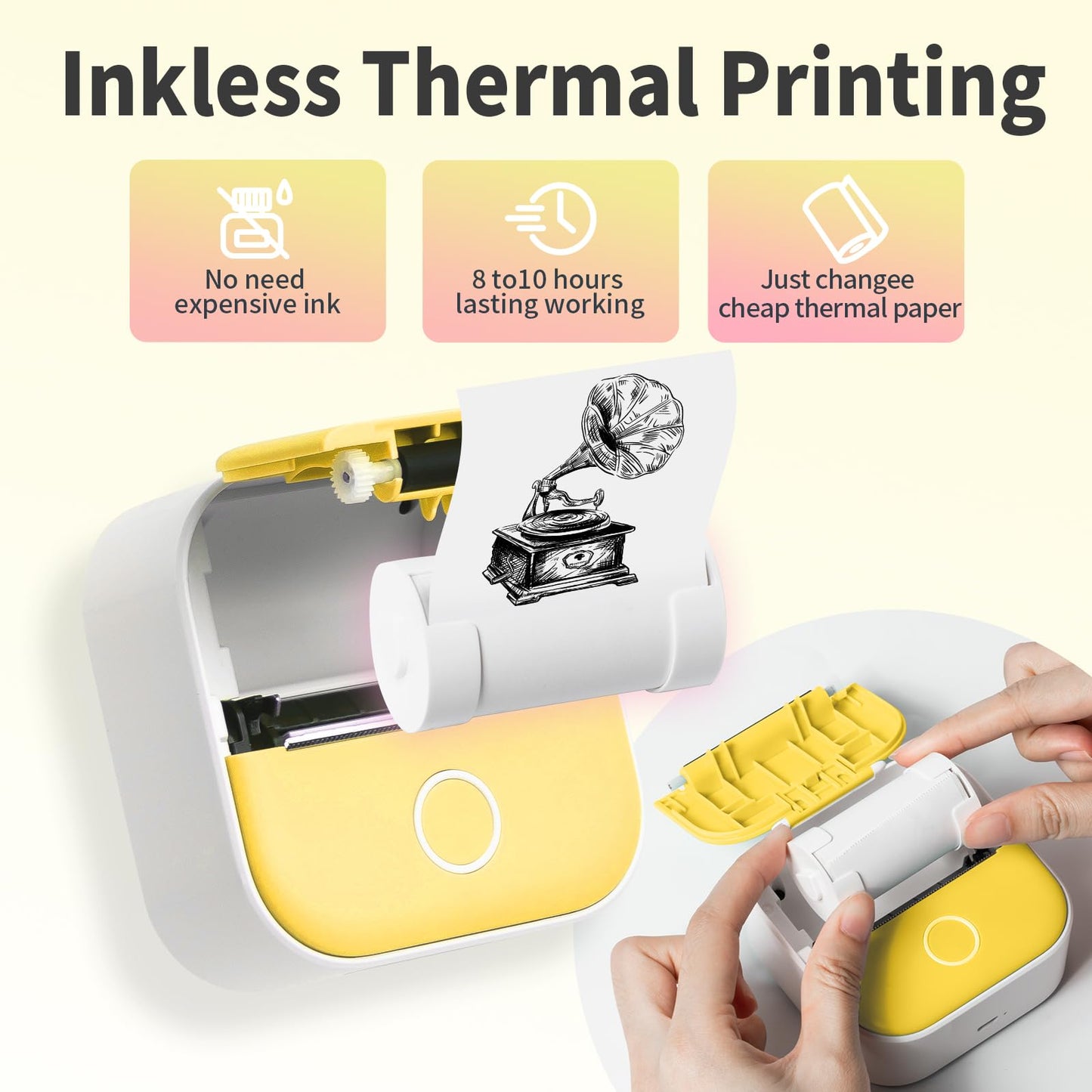 Ponek T02 Mini Printer Sticker Maker, Portable Pocket Thermal Instant Photo Printer - T02 Sticker Maker Machine Mini Printer, Wireless Receipt Label Maker Printer for Sticky Scrapbook, Label
