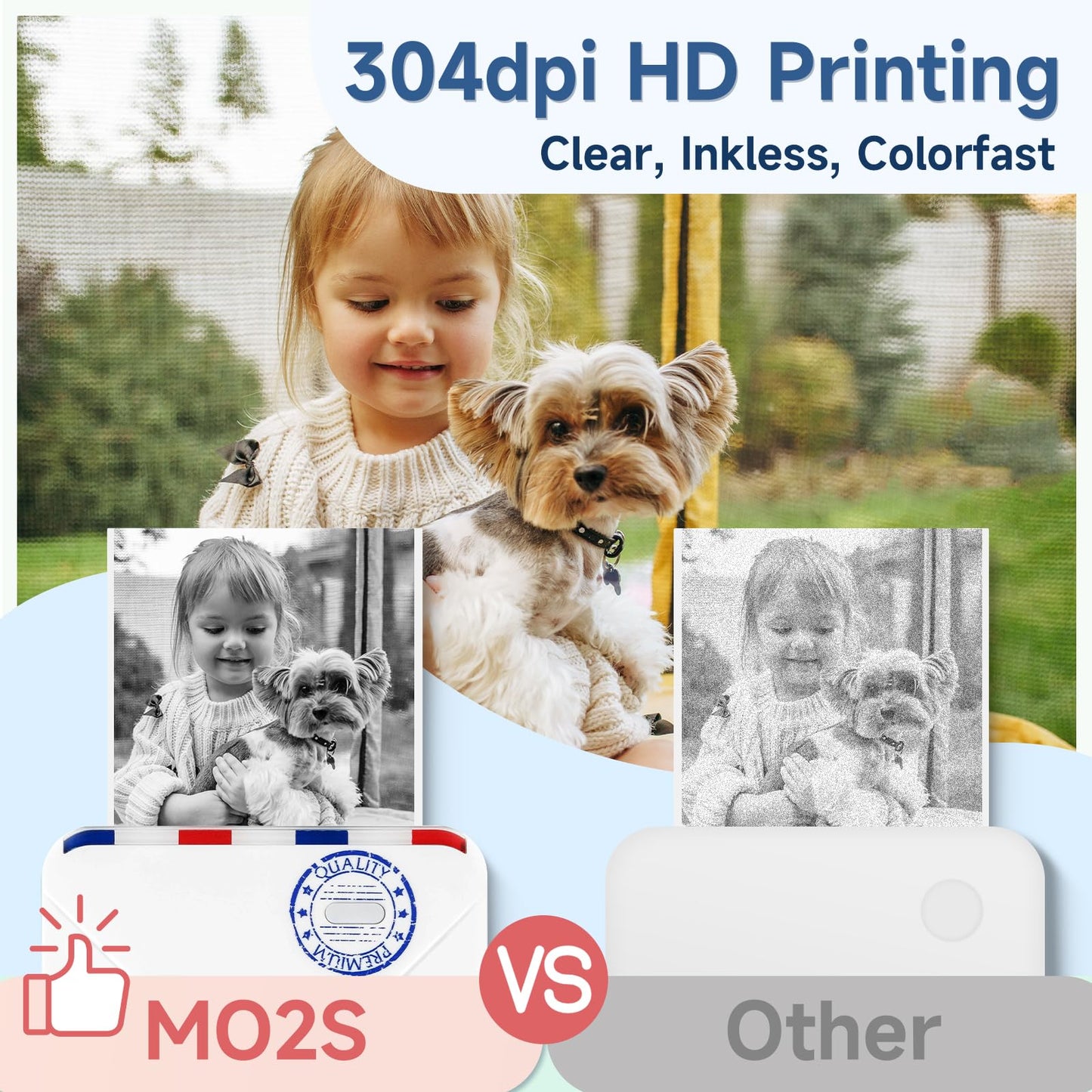 Ponek Mini Inkless Sticker Thermal Printer, M02S Bluetooth Sticky Note Printer Wireless for Photo, Notes, Journal, DIY, Work List, with 1pcs 53mm Paper, 2pcs 25mm Paper, 3pcs 15mm Paper, White