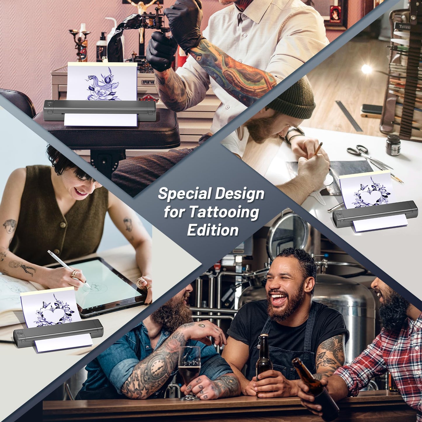 Ponek Tattoo Stencil Printer, M08F Wireless Thermal Tattoo Printer, Tattoo Printer Machine with 10pcs Transfer Paper, Stencil Maker for Tattoo Beginers, Compatible with Smartphones & PC