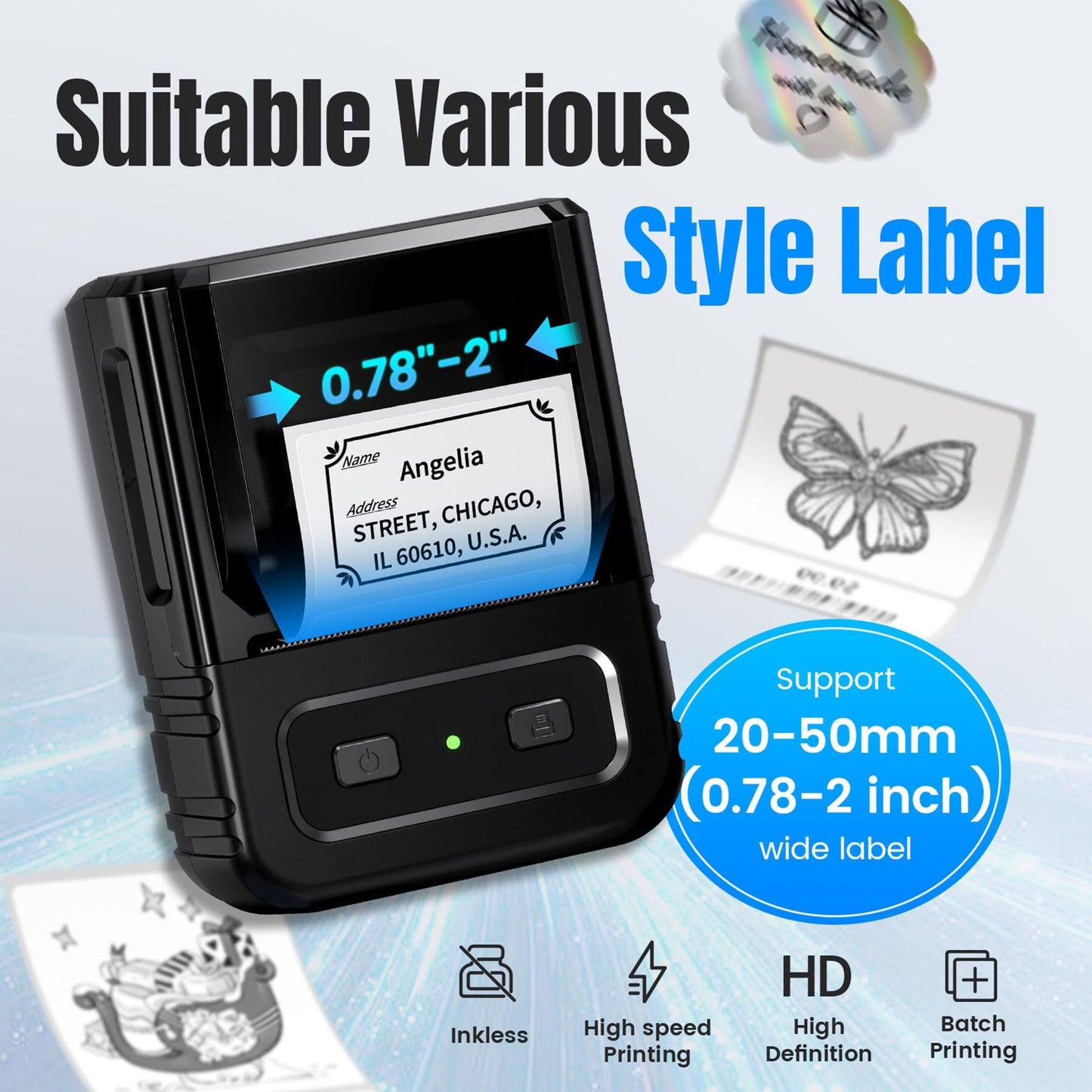 Ponek M102 Label Makers - Barcode Label Printer Label Maker with 7000+ Icons 700+ Templates for Small Business, Address, Ingrediant, QR Code, Clothing, Mailing Gift Tag for Phones & PC, Black