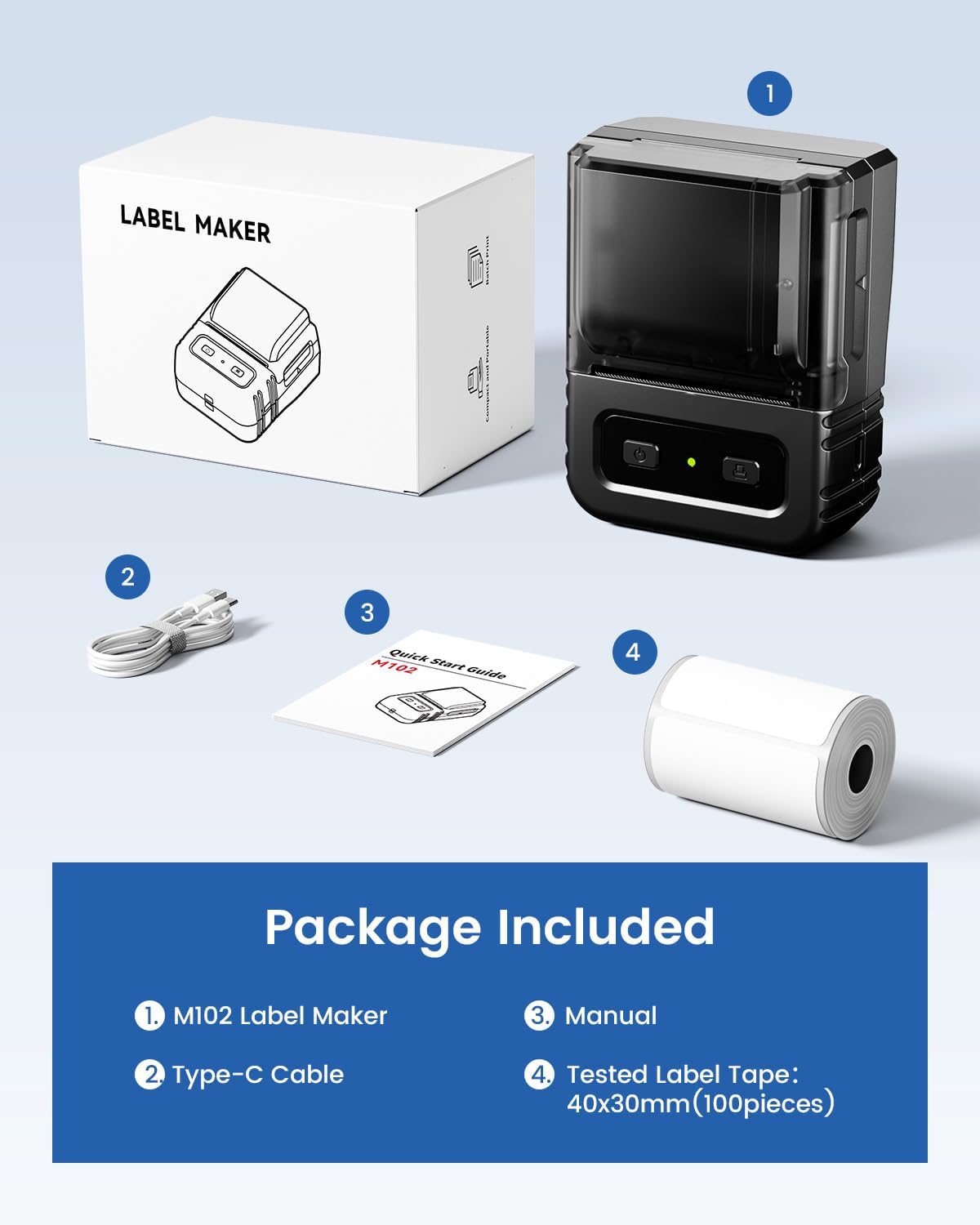 Ponek M102 Label Makers - Barcode Label Printer Label Maker with 7000+ Icons 700+ Templates for Small Business, Address, Ingrediant, QR Code, Clothing, Mailing Gift Tag for Phones & PC, Black