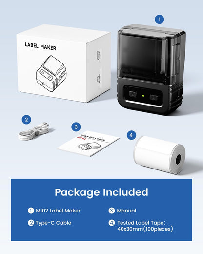 Ponek M102 Label Makers - Barcode Label Printer Label Maker with 7000+ Icons 700+ Templates for Small Business, Address, Ingrediant, QR Code, Clothing, Mailing Gift Tag for Phones & PC, Black