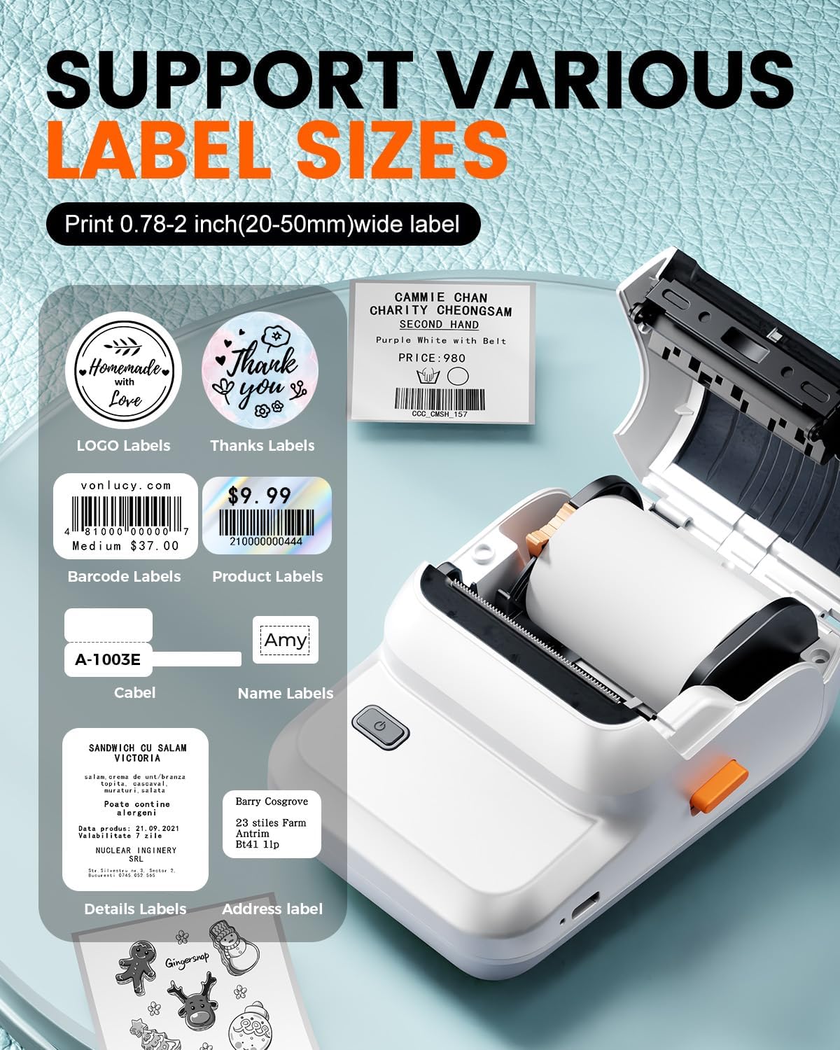 Ponek Label Maker, M100 Address Label Printer, Versatile App with 4000 Icons and 300 Templates, Barcode Bluetooth Label Printer for Small Business, Home, Office, School Organization, White