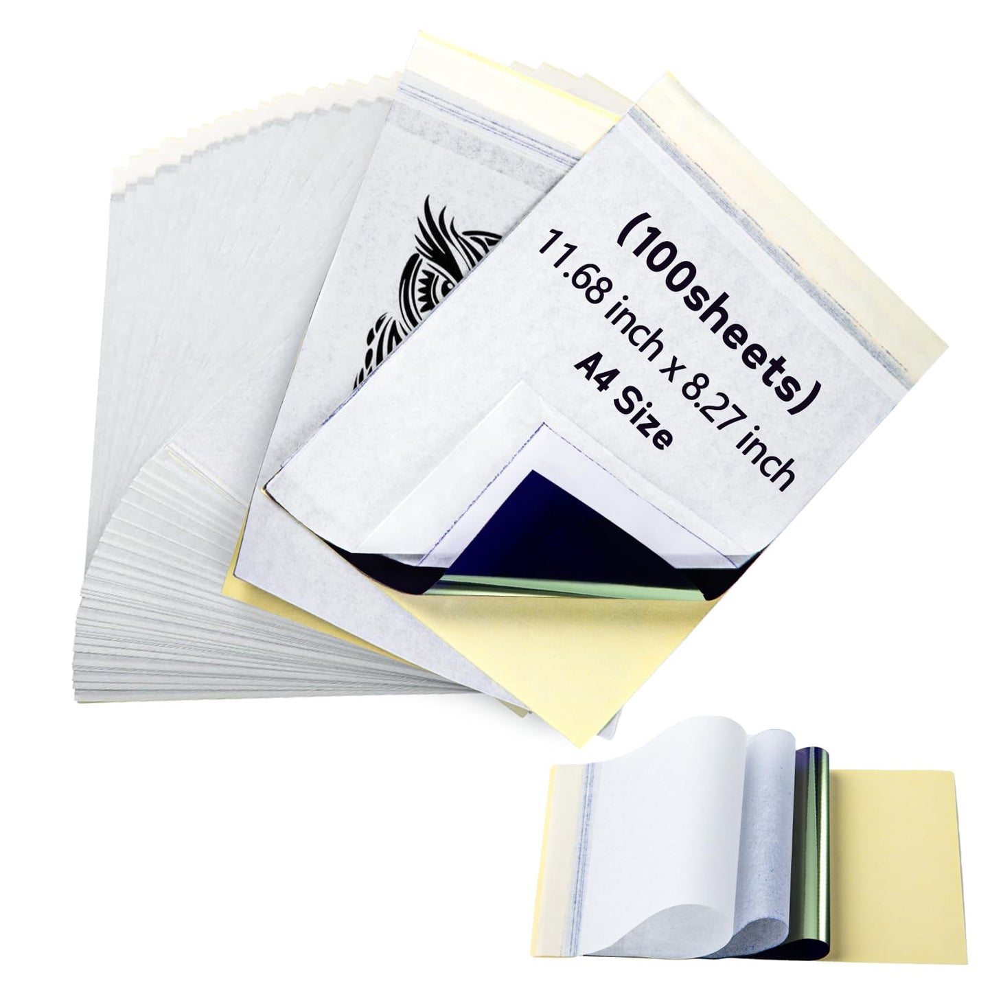 Ponek Tattoo Transfer Paper- Ponek 100 PCS Transfer Paper for Tattooing, 4 Layers A4 Size Tattoo Stencil Paper, Temporary Tattoo Paper for Tattoo Transfer Kit, Tracing paper for Drawing, DIY Tattoo