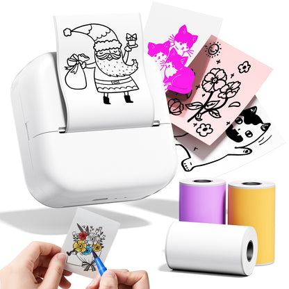Ponek Mini Sticker Printer, Mini Thermal Sticker Printer M02X, Stickers Maker Machine for Kids, Student, Family, Pocket Photo Printer for DIY Stickers, White