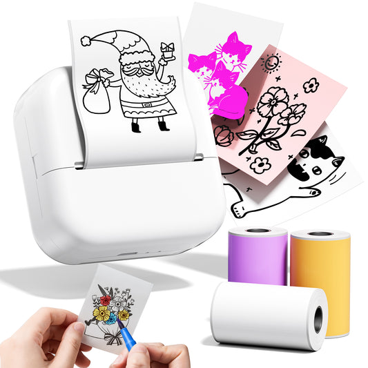 Ponek Mini Sticker Printer, Mini Thermal Sticker Printer M02X, Stickers Maker Machine for Kids, Student, Family, Pocket Photo Printer for DIY Stickers, White