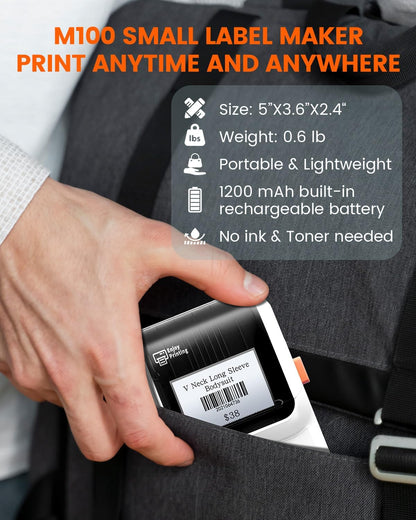 Ponek Label Maker, M100 Address Label Printer, Versatile App with 4000 Icons and 300 Templates, Barcode Bluetooth Label Printer for Small Business, Home, Office, School Organization, White