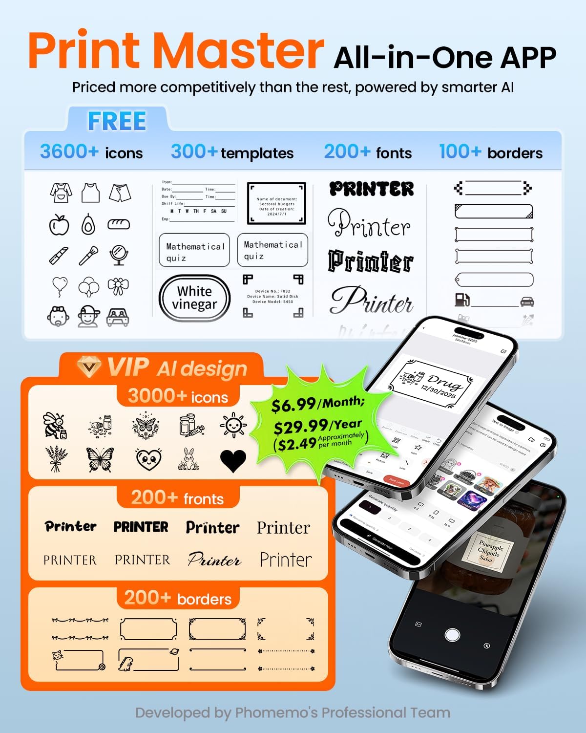 Ponek Label Maker with 3 Tapes, M100 Address Barcode Label Printer, Versatile App with 4000 Icons and 300 Templates, Bluetooth Thermal Label Printer for Small Business, Office, Home, School, Black