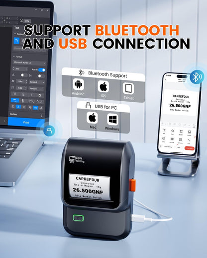 Ponek Label Maker with 3 Tapes, M100 Address Barcode Label Printer, Versatile App with 4000 Icons and 300 Templates, Bluetooth Thermal Label Printer for Small Business, Office, Home, School, Black