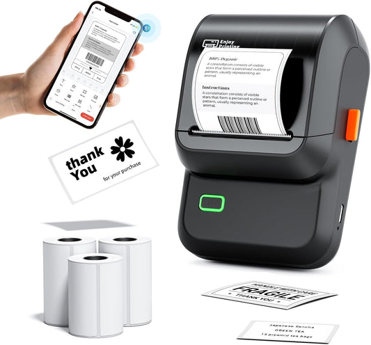 Ponek Label Maker with 3 Tapes, M100 Address Barcode Label Printer, Versatile App with 4000 Icons and 300 Templates, Bluetooth Thermal Label Printer for Small Business, Office, Home, School, Black