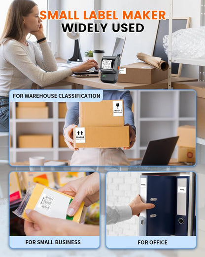 Ponek Label Maker with 3 Tapes, M100 Address Barcode Label Printer, Versatile App with 4000 Icons and 300 Templates, Bluetooth Thermal Label Printer for Small Business, Office, Home, School, Black