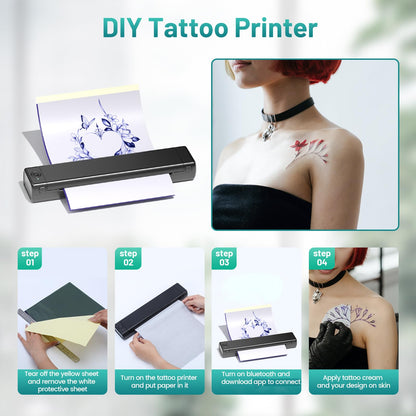 Ponek Tattoo Stencil Printer, M08F Tattoo Thermal Printer, Wireless Stencil Machine for Tattoo Artists, Stencil Printer for Tattooing with 10pcs Tattoo Transfer Paper, Compatible with Phone, Pad, PC