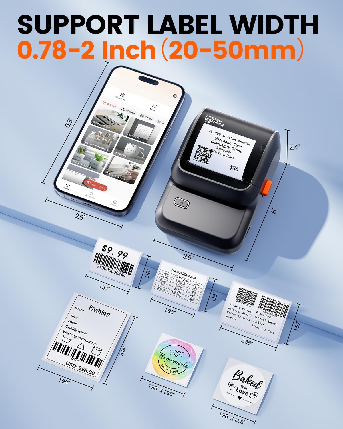 Ponek Label Maker with 3 Tapes, M100 Address Barcode Label Printer, Versatile App with 4000 Icons and 300 Templates, Bluetooth Thermal Label Printer for Small Business, Office, Home, School, Black