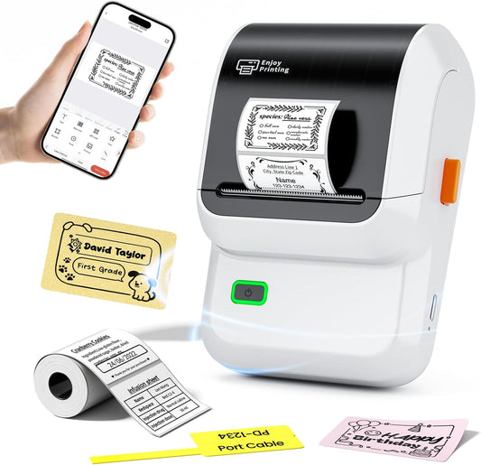 Ponek Label Maker, M100 Address Label Printer, Versatile App with 4000 Icons and 300 Templates, Barcode Bluetooth Label Printer for Small Business, Home, Office, School Organization, White