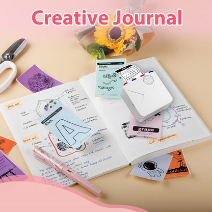 Ponek Mini Pocket Printer - M02S Upgrade 304DPI Wireless Bluetooth Thermal Sticker Printer, Compatible with iOS and Android, Print 3 Size Papers, Inkless Sticker Maker for Notes, Photo, Journal, Gifts