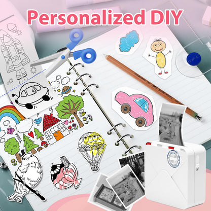 Ponek Mini Pocket Printer - M02S Upgrade 304DPI Wireless Bluetooth Thermal Sticker Printer, Compatible with iOS and Android, Print 3 Size Papers, Inkless Sticker Maker for Notes, Photo, Journal, Gifts