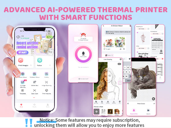 Mini Sticker Printer - T02 Sticker Machine Printer & AI Smart APP, Portable Thermal Bluetooth Inkless Print Pods with 3 Rolls Thermal Paper for DIY Journal, Student Study Notes, Plan, Memo, Blue