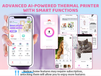 Mini Sticker Printer - T02 Sticker Machine Printer & AI Smart APP, Portable Thermal Bluetooth Inkless Print Pods with 3 Rolls Thermal Paper for DIY Journal, Student Study Notes, Plan, Memo, Blue