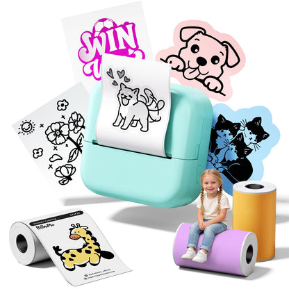 Ponek Mini Sticker Printer, Print Pods Mini Thermal Sticker Printer M02X, Stickers Maker Machine for Kids, Student, Family, Green