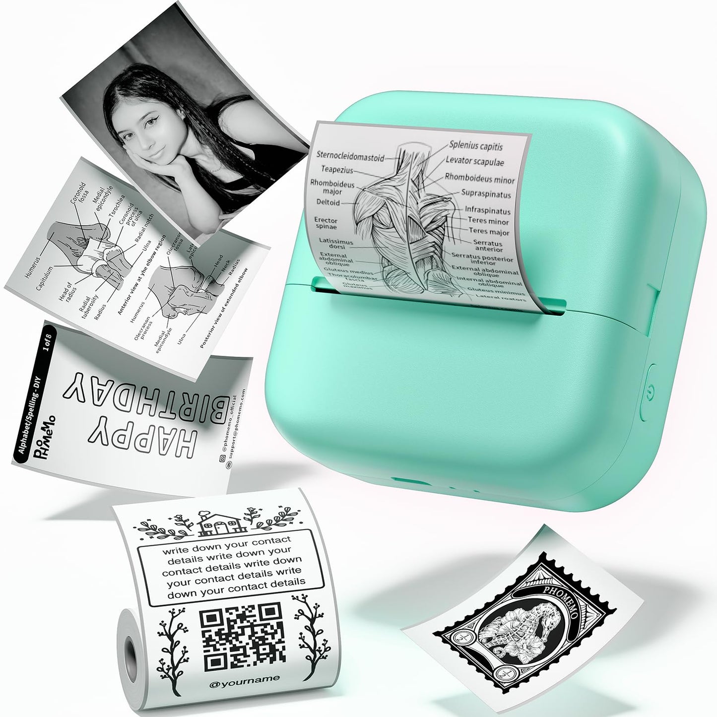 Ponek Mini Sticker Printer - M02X Print Pod Mini Printer, Thermal Stickers Maker Machine for Kids, Student, Family