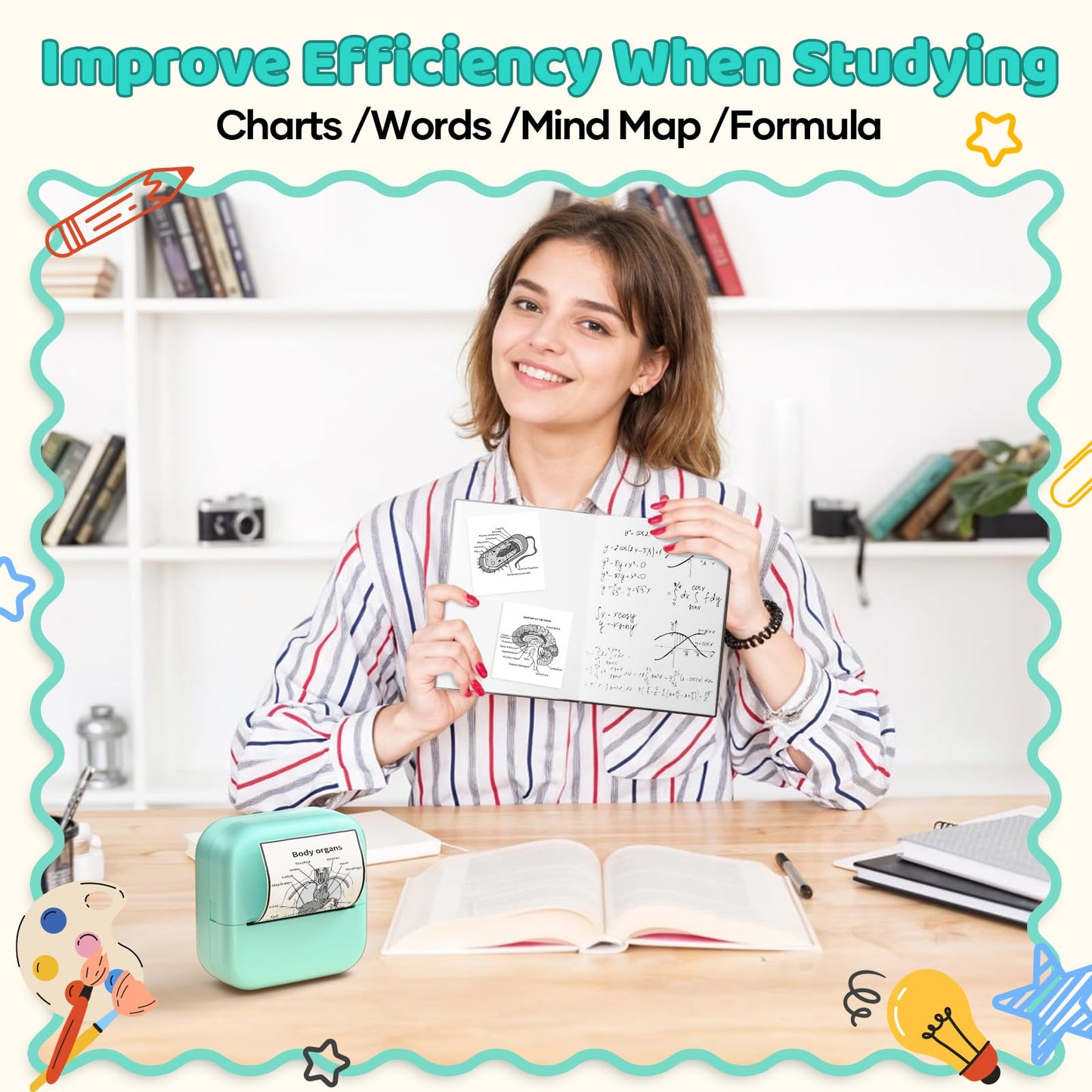 Ponek Mini Sticker Printer - M02X Print Pod Mini Printer, Thermal Stickers Maker Machine for Kids, Student, Family