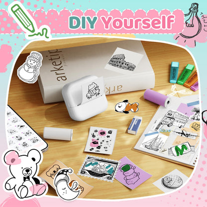 Ponek Print Pod Mini Sticker Printer, Mini Thermal Printer M02X, Stickers Maker Machine for Kids, Student, Family, Pocket Photo Printers, White