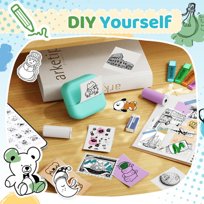Ponek Mini Sticker Printer, Print Pods Mini Thermal Sticker Printer M02X, Stickers Maker Machine for Kids, Student, Family, Green