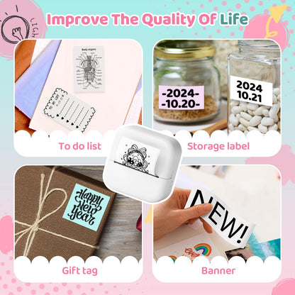 Ponek Mini Sticker Printer, Mini Thermal Sticker Printer M02X, Stickers Maker Machine for Kids, Student, Family, Pocket Photo Printer for DIY Stickers, White