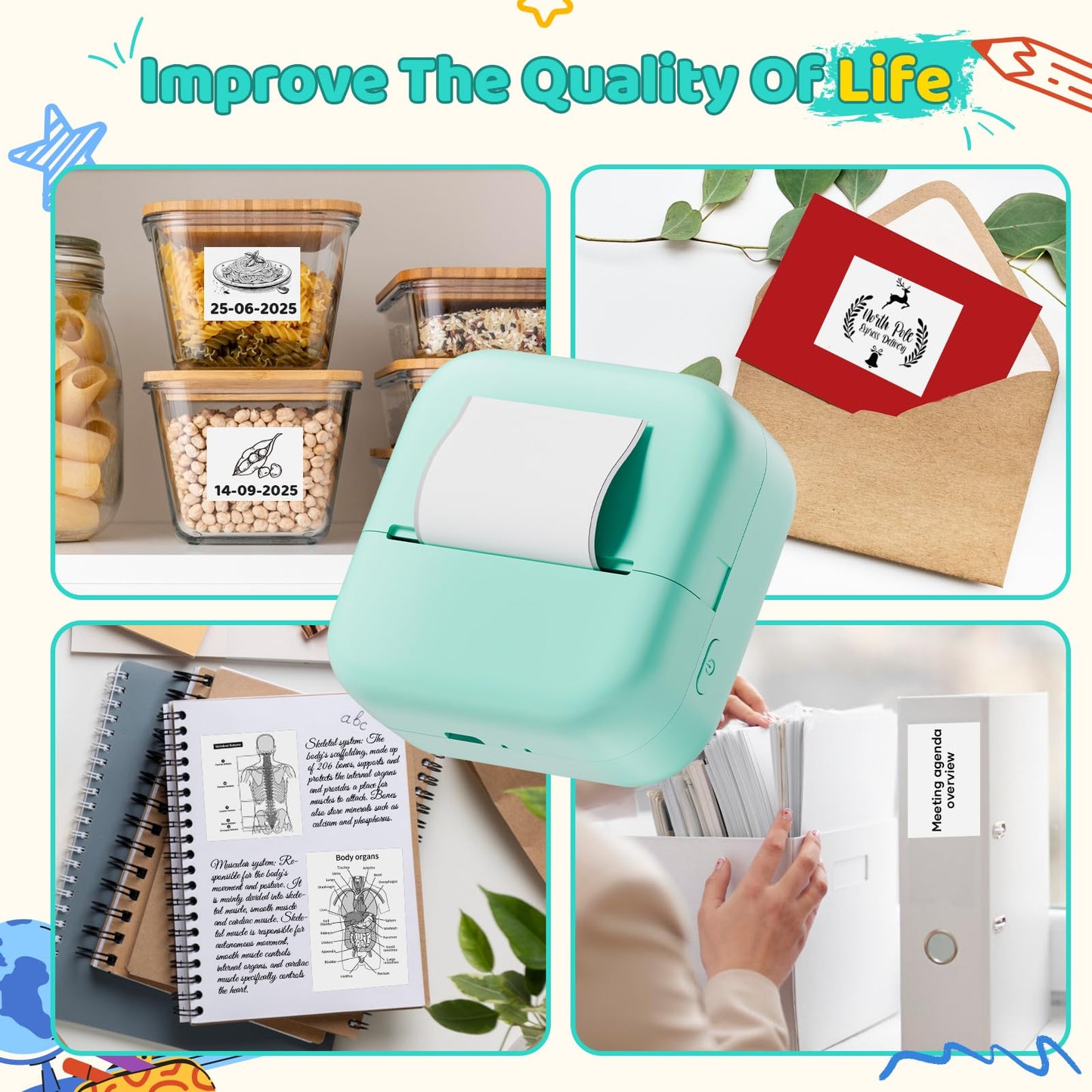Ponek Mini Sticker Printer - M02X Print Pod Mini Printer, Thermal Stickers Maker Machine for Kids, Student, Family