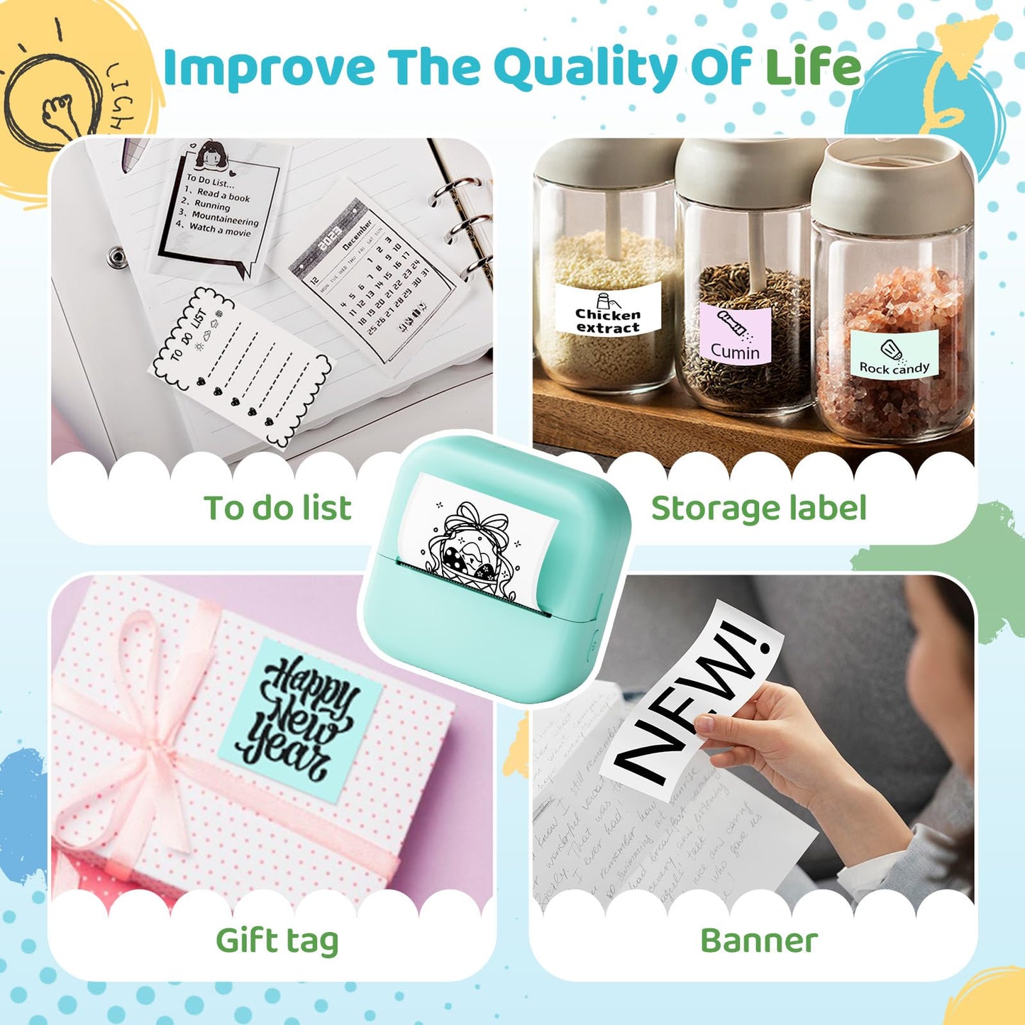 Ponek Mini Sticker Printer, Print Pods Mini Thermal Sticker Printer M02X, Stickers Maker Machine for Kids, Student, Family, Green