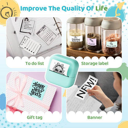 Ponek Mini Sticker Printer, Print Pods Mini Thermal Sticker Printer M02X, Stickers Maker Machine for Kids, Student, Family, Green