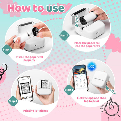 Ponek Print Pod Mini Sticker Printer, Mini Thermal Printer M02X, Stickers Maker Machine for Kids, Student, Family, Pocket Photo Printers, White