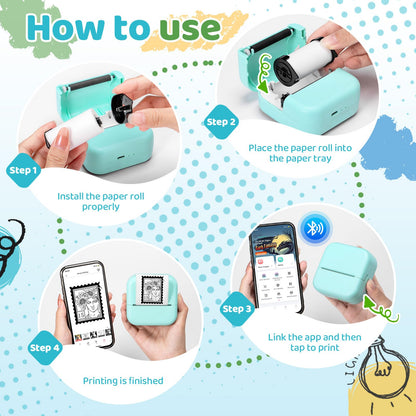 Ponek Mini Sticker Printer, Print Pods Mini Thermal Sticker Printer M02X, Stickers Maker Machine for Kids, Student, Family, Green