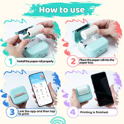Ponek Mini Sticker Printer - M02X Print Pod Mini Printer, Thermal Stickers Maker Machine for Kids, Student, Family
