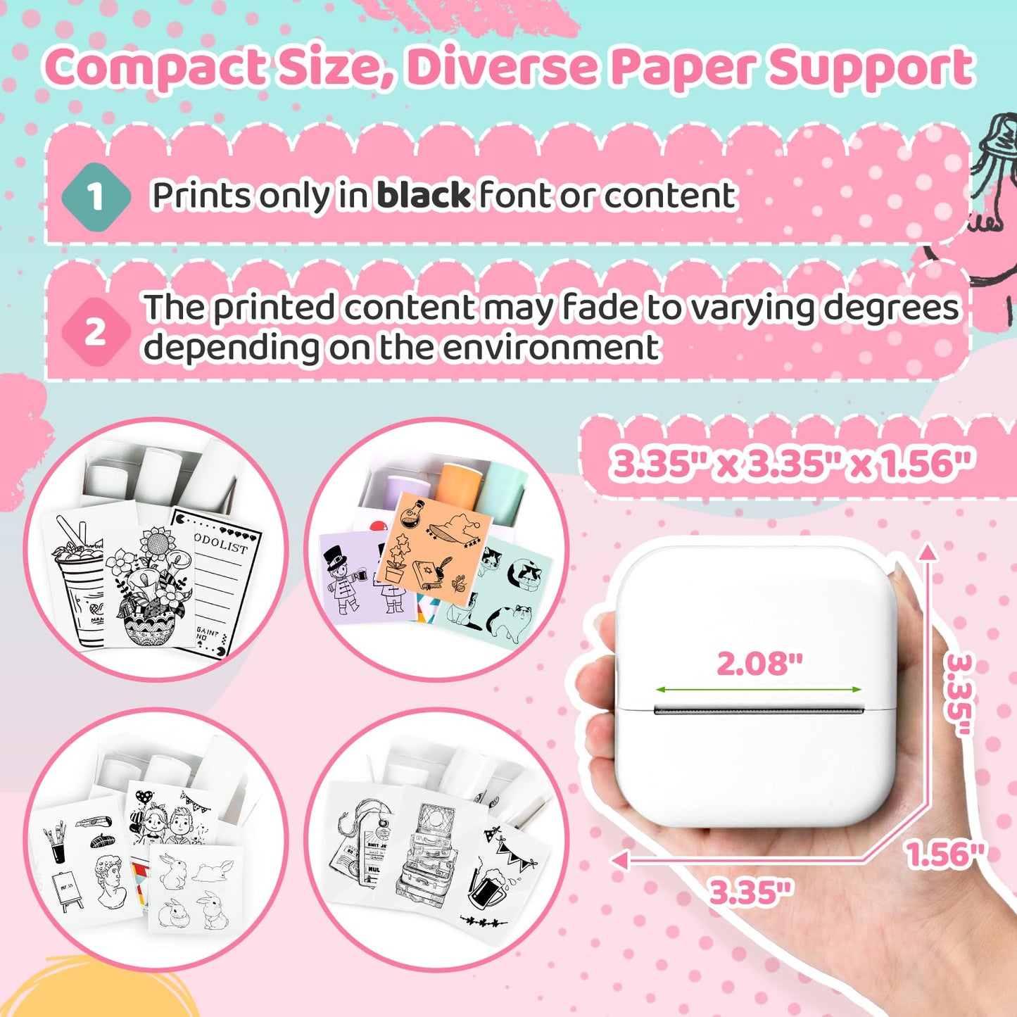 Ponek Print Pod Mini Sticker Printer, Mini Thermal Printer M02X, Stickers Maker Machine for Kids, Student, Family, Pocket Photo Printers, White