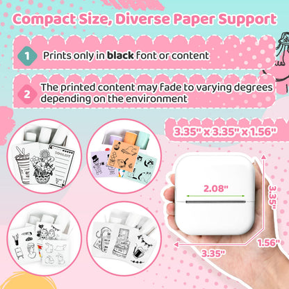 Ponek Print Pod Mini Sticker Printer, Mini Thermal Printer M02X, Stickers Maker Machine for Kids, Student, Family, Pocket Photo Printers, White