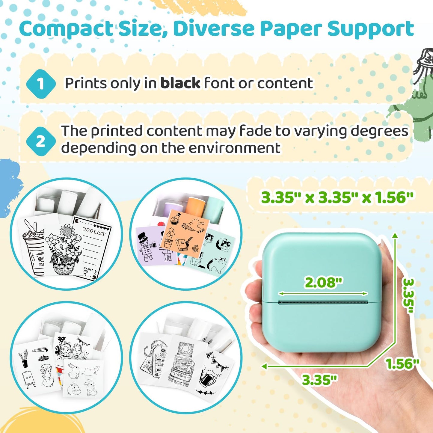 Ponek Mini Sticker Printer, Print Pods Mini Thermal Sticker Printer M02X, Stickers Maker Machine for Kids, Student, Family, Green