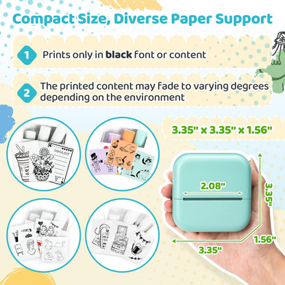 Ponek Mini Sticker Printer, Print Pods Mini Thermal Sticker Printer M02X, Stickers Maker Machine for Kids, Student, Family, Green